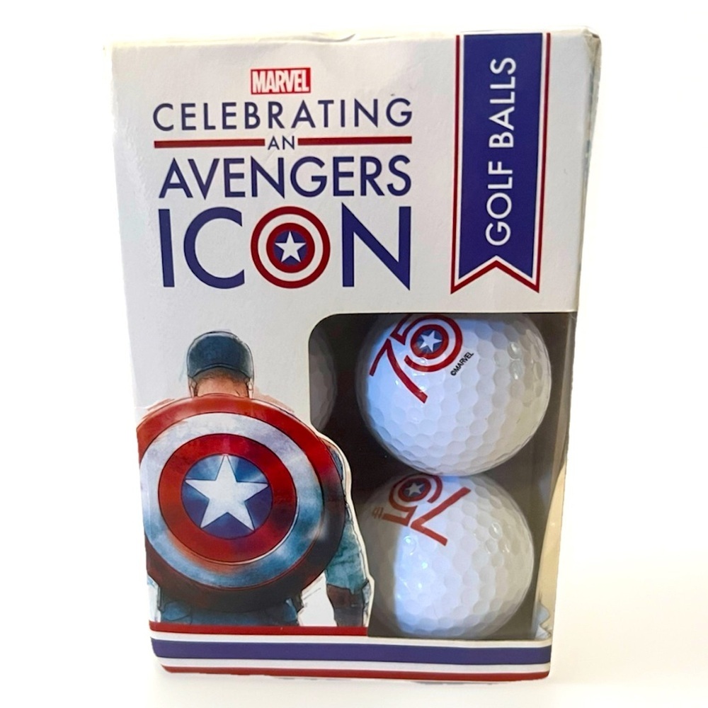 Set of 6 Marvel golf balls celebrating the 75th anniversary of Captain America.